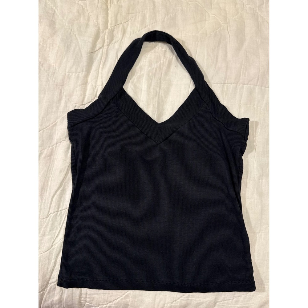 Silence + Noise Black Ribbed Halter V-Neck Tank Top Size L Urban Outfitters